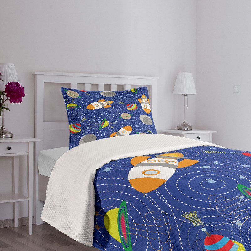 Outer Space Moon UFO Bedspread Set