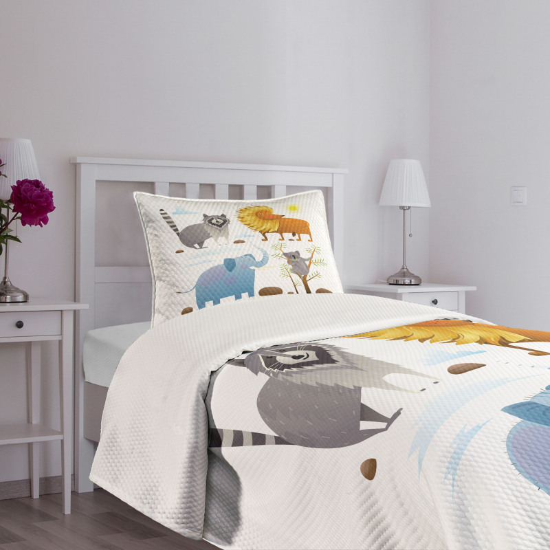 Lion Elephant Raccoon Bedspread Set