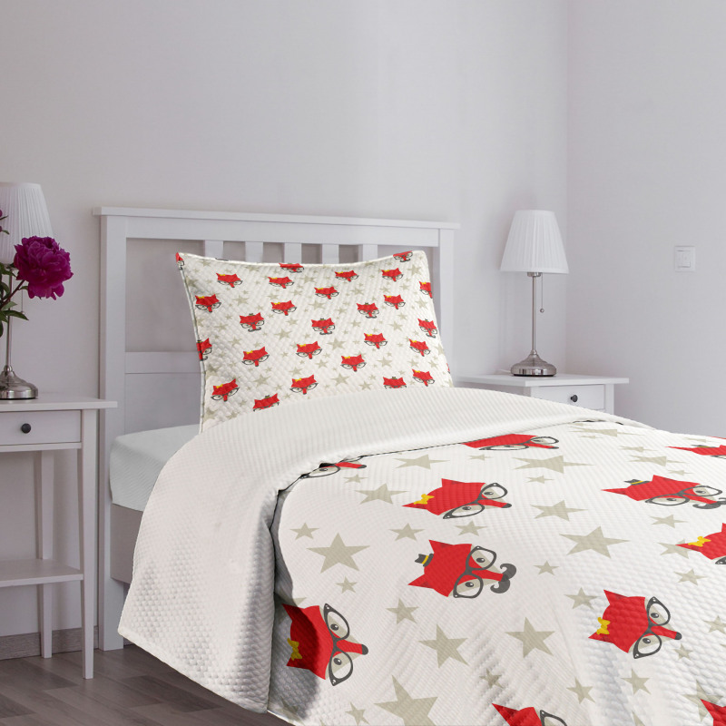 Hipster Foxes Hats Bedspread Set