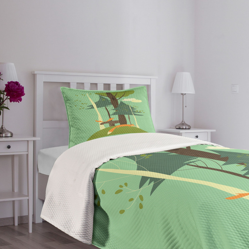 Elk and Fox in Forest Bedspread Set