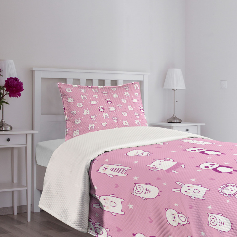 Funny Animals Pink Bedspread Set