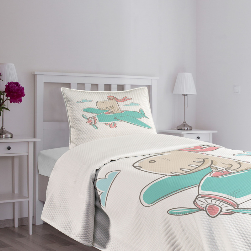 Dinosaur in Plane Bedspread Set