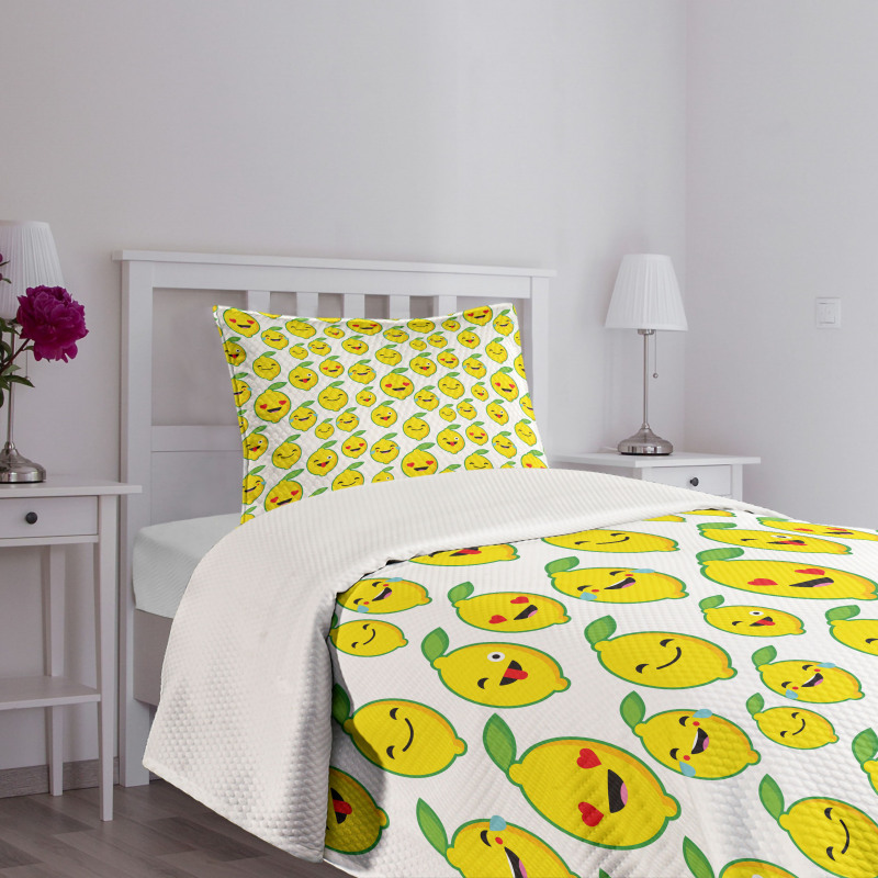 Cartoon Lemon Emoticons Bedspread Set