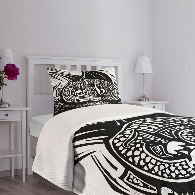 Curled up Dragon Sketch Bedspread Set