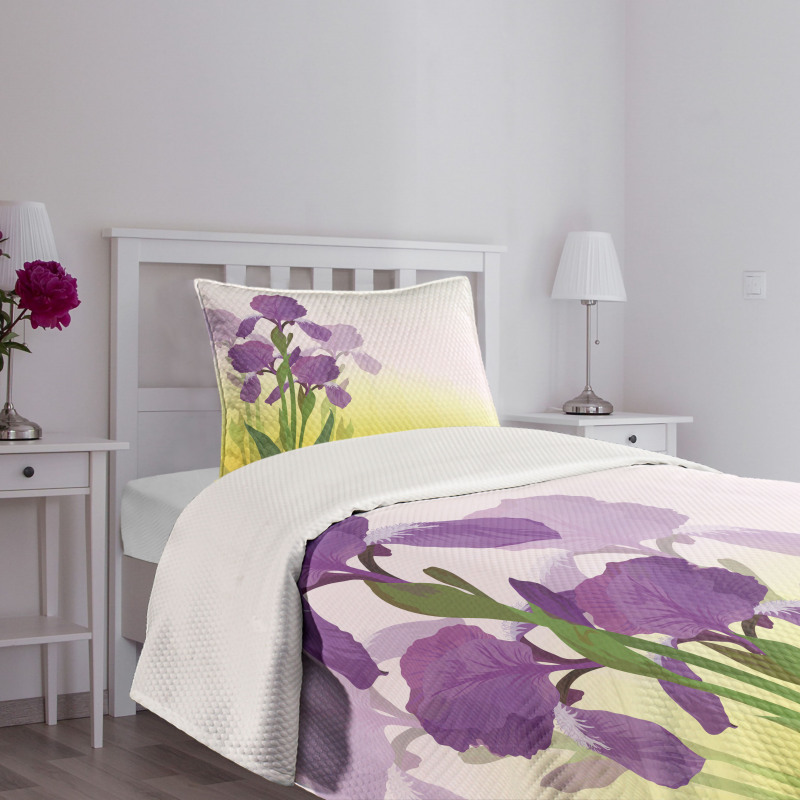 Iris Flowers Leaves Bedspread Set