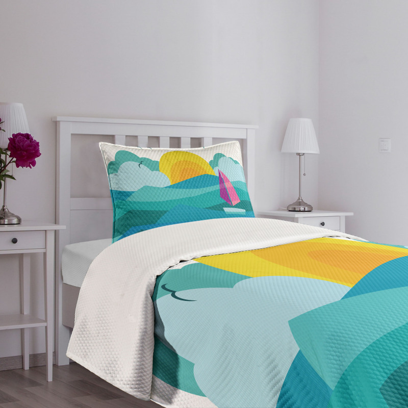 Sunny Sea Sail Ship Bedspread Set