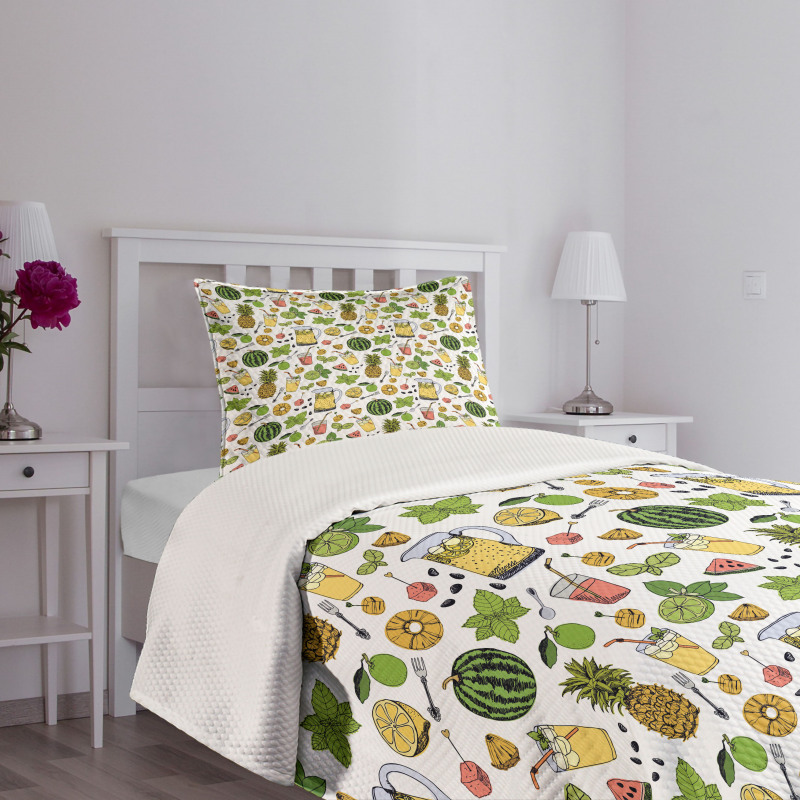 Summer Drinks Fruits Bedspread Set