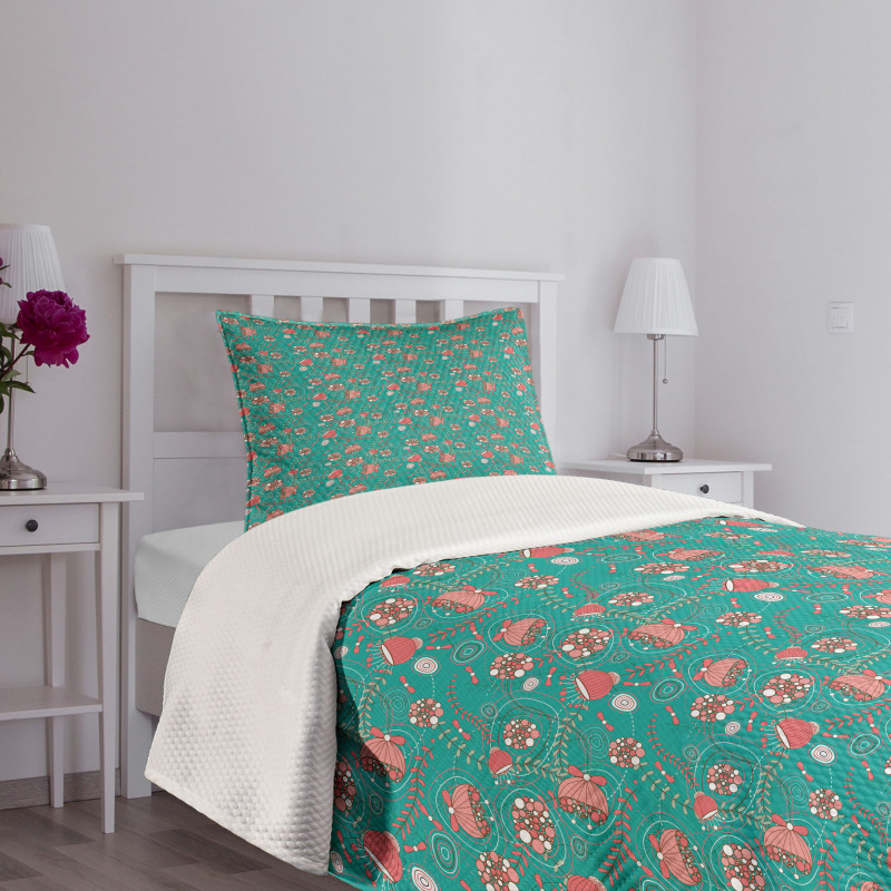 Abstract Flowers Dots Bedspread Set