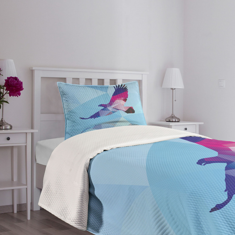 Polygonal Bird Design Bedspread Set