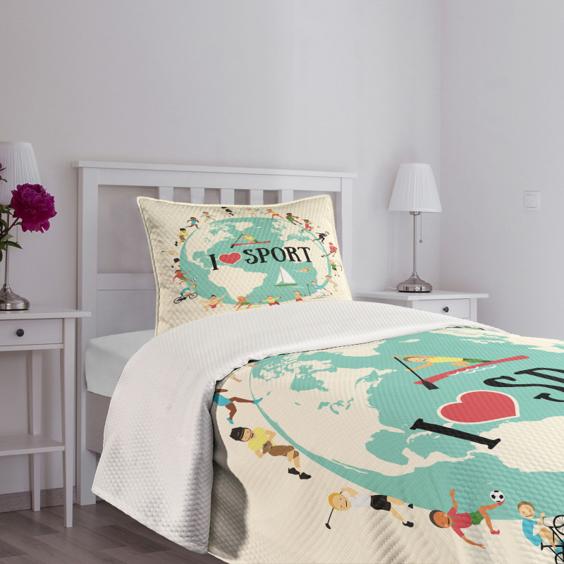 I Love Sports Words Bedspread Set