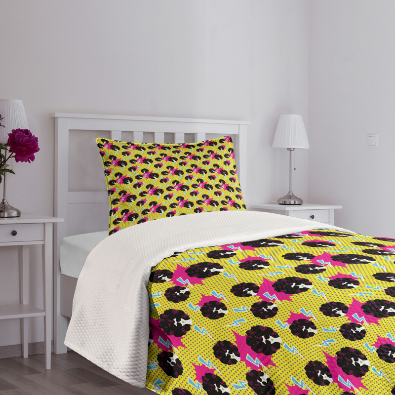 Afro Girls Polka Dots 80s Bedspread Set