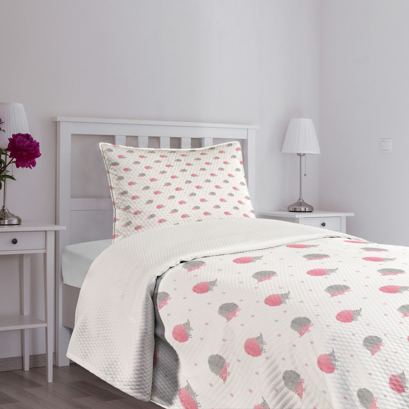 Fluffy Pinkish Hedgehog Bedspread Set