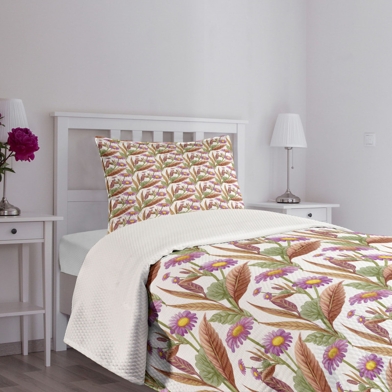 Purple Chamomile Flowers Bedspread Set