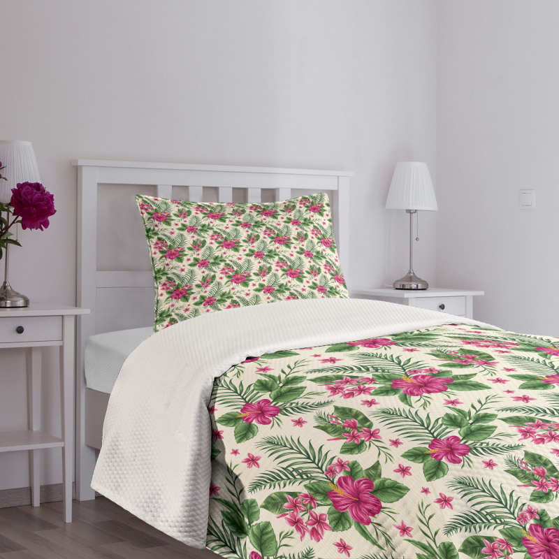 Plumeria and Hibiscus Bedspread Set