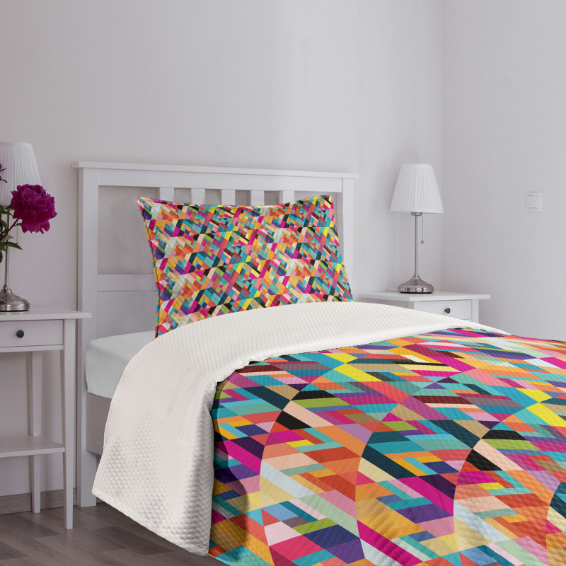 Diagonal Colorful Tile Bedspread Set