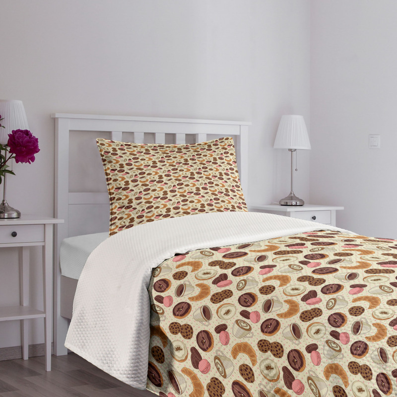 Donuts and Coffee Art Bedspread Set