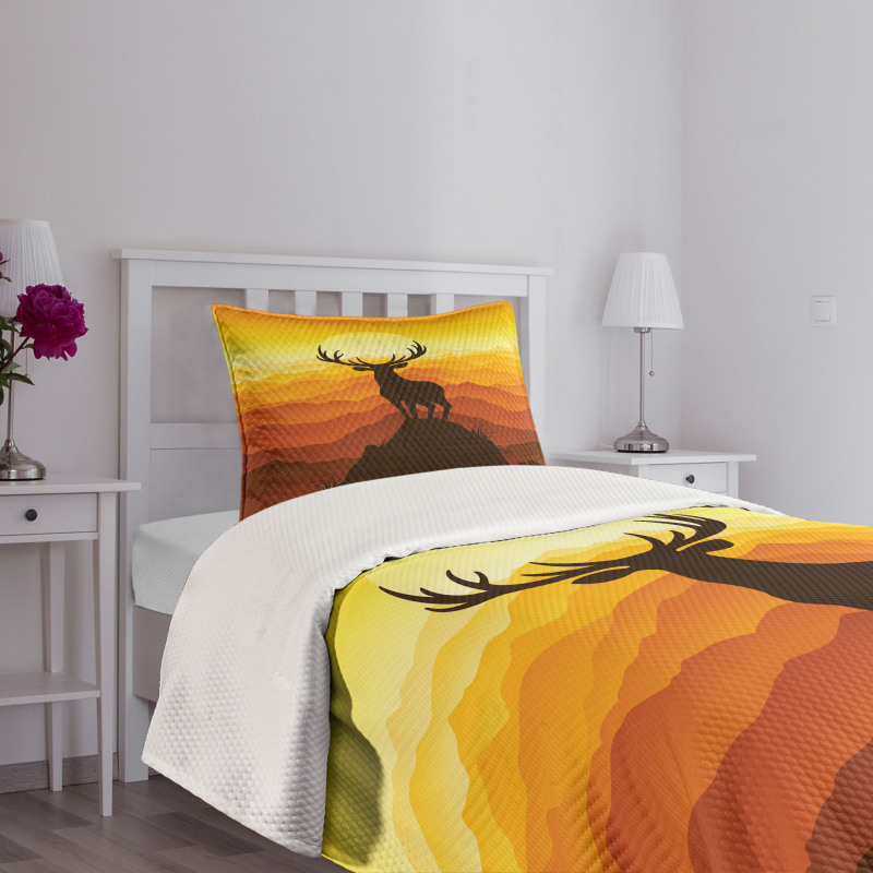 Deer Sunset Mountains Bedspread Set