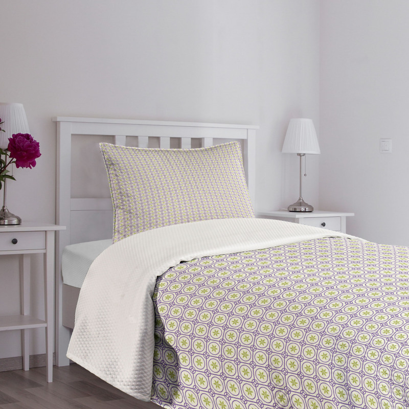 Square Grid Floral Bedspread Set