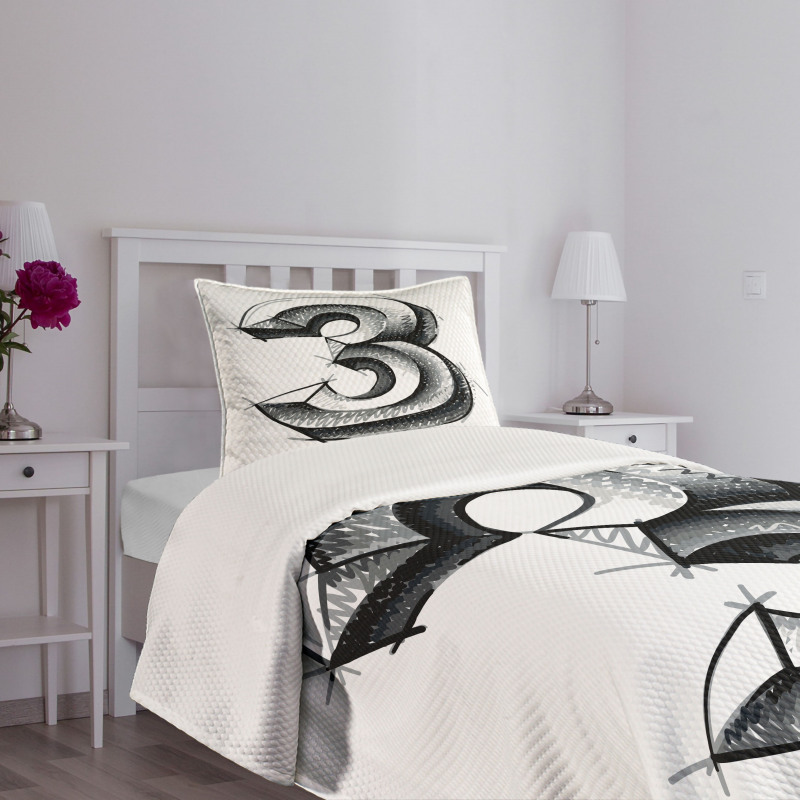 Sketchy Numeral 3 Bedspread Set