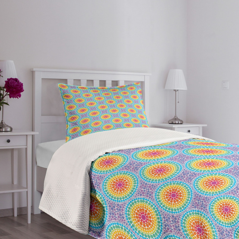 Rainbow Color Circles Bedspread Set