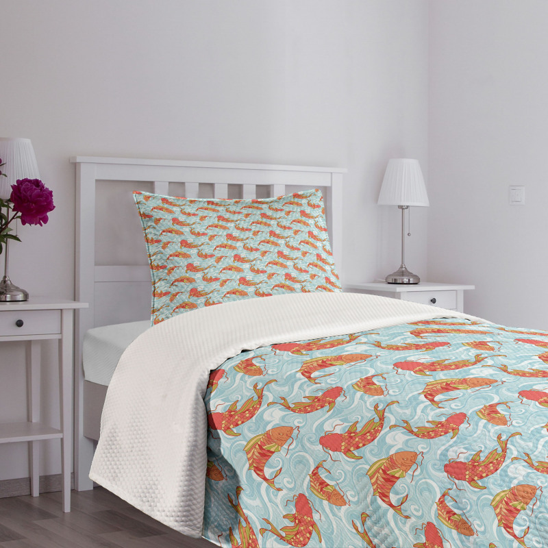 Japanese Carps in the Sea Bedspread Set