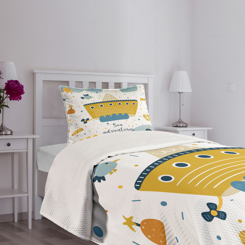 Ship and Puffy Clouds Bedspread Set
