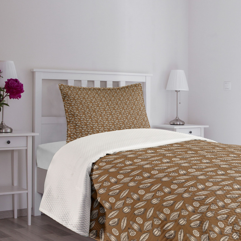 Cocoa Beans Leaves Bedspread Set