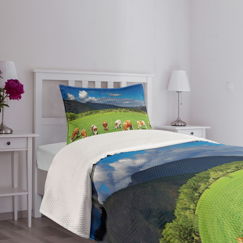 Mountains Grazing Cows Bedspread Set