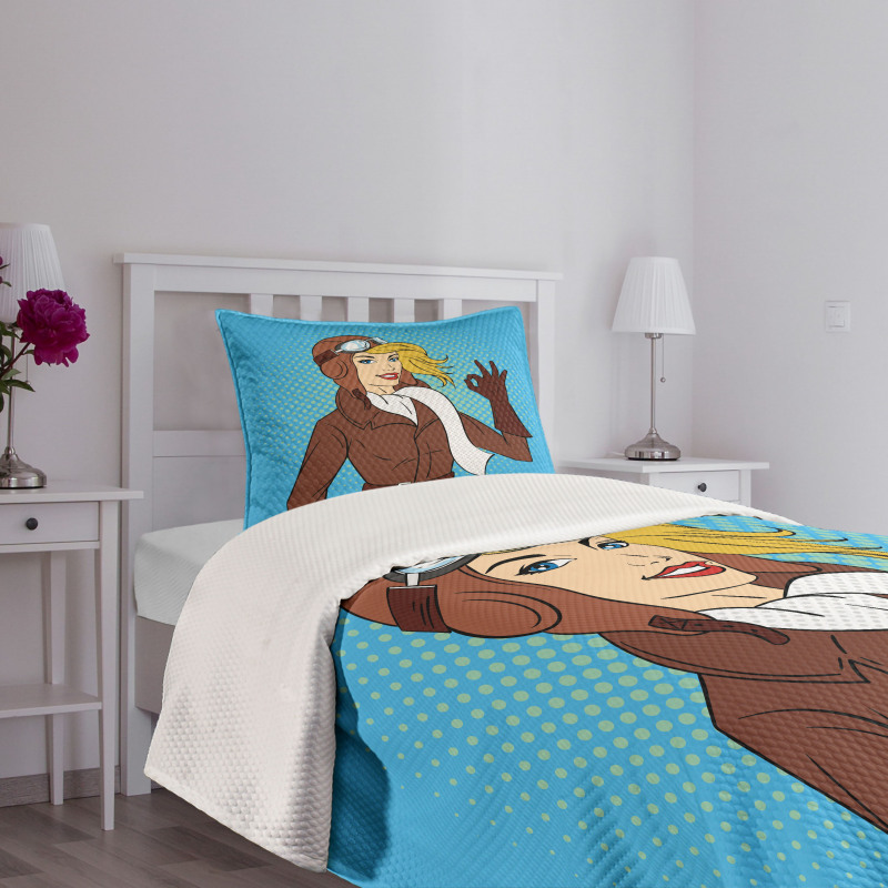 Pop Art Woman Pilot Bedspread Set