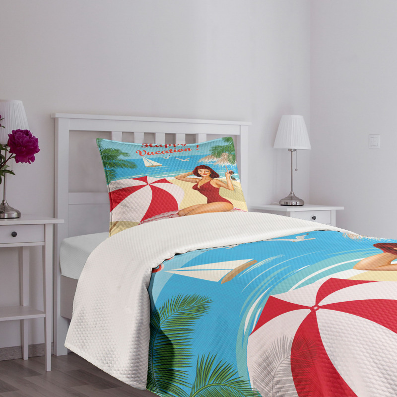 Red Bathing Suits Bedspread Set
