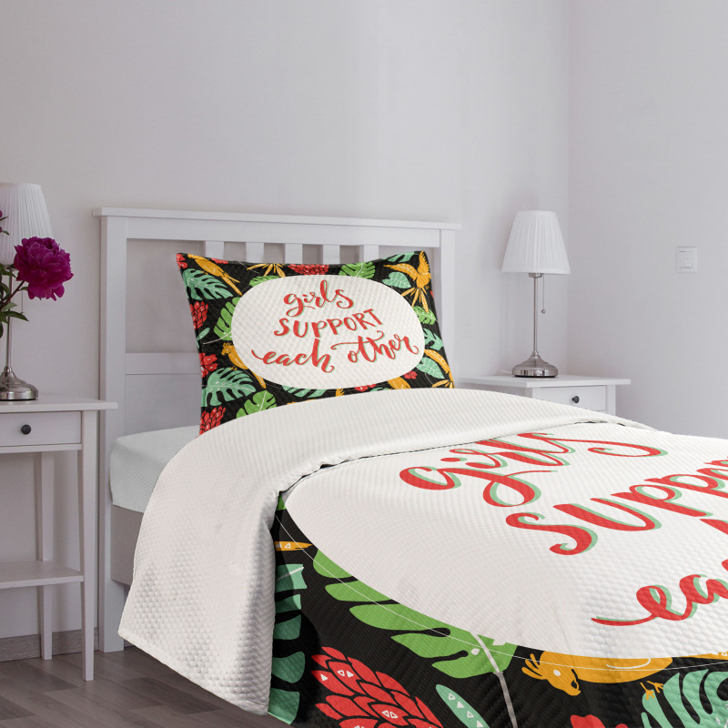 Tropical Theme Words Bedspread Set