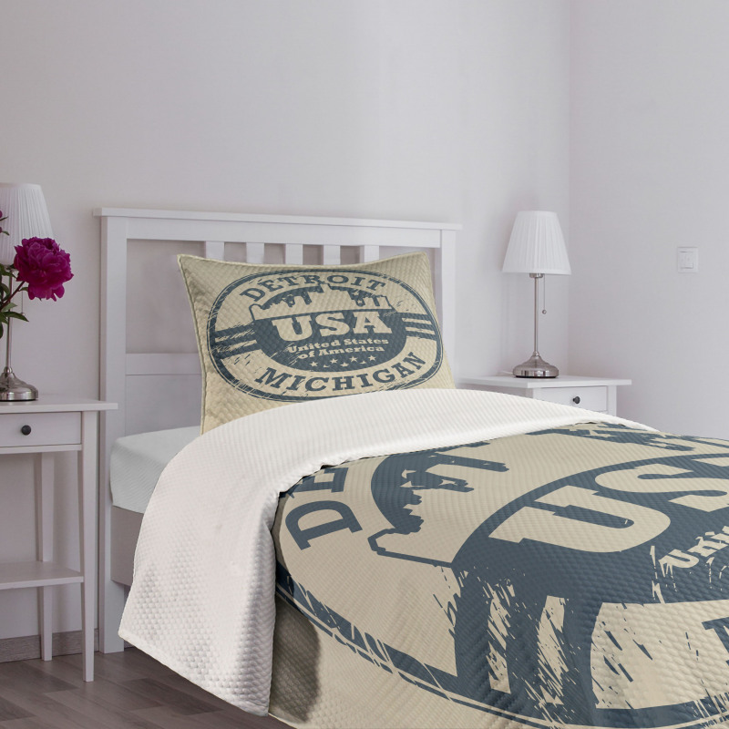 Detroit Michigan Stamp Bedspread Set