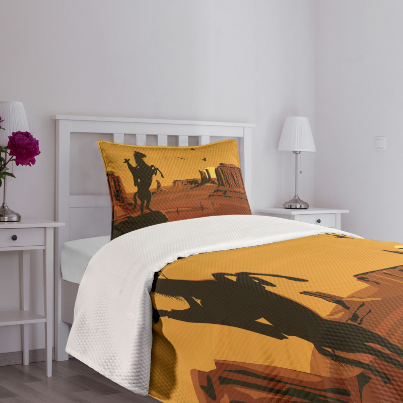 Sunset Scene and Cowboy Bedspread Set