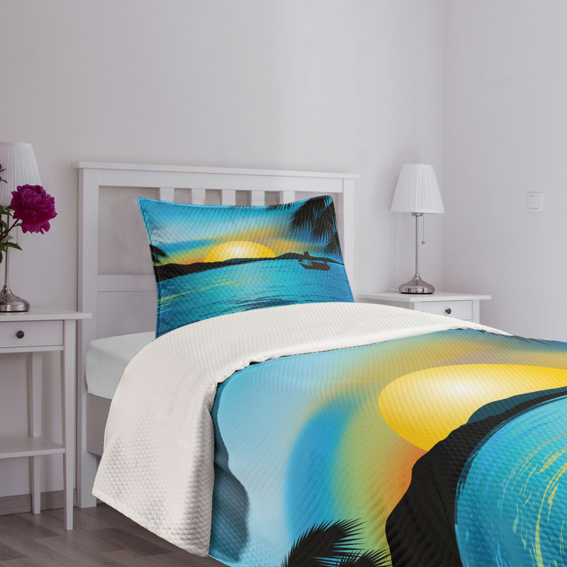 Calm Sunrise Fishing Boat Bedspread Set