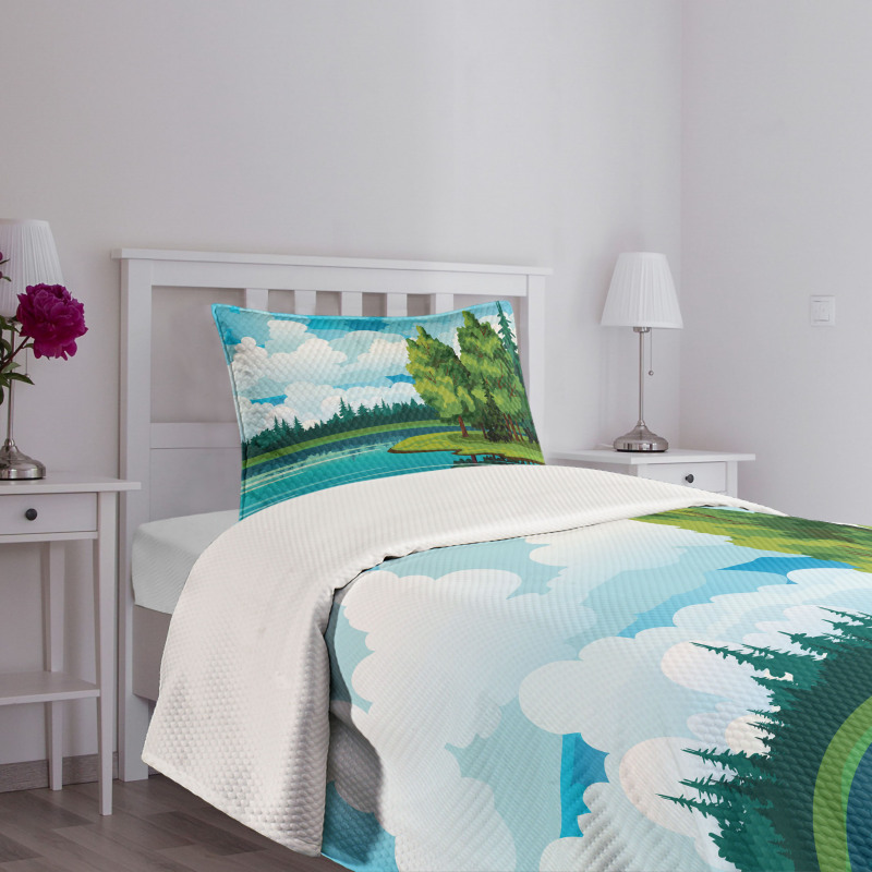 Forest Lake Clouds Bedspread Set