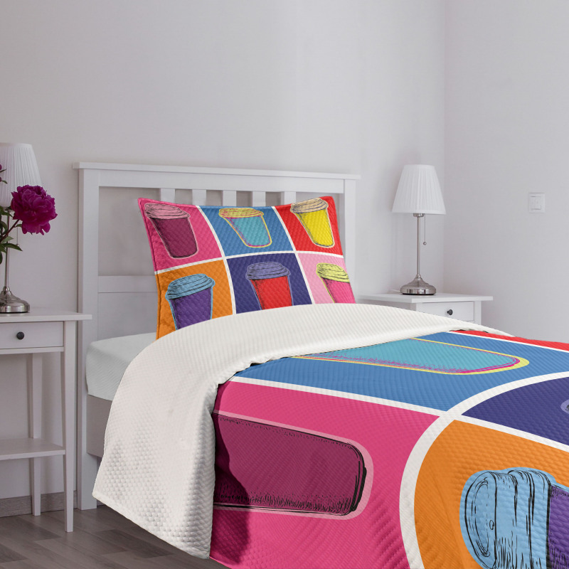 Modern Pop Art Cups Bedspread Set