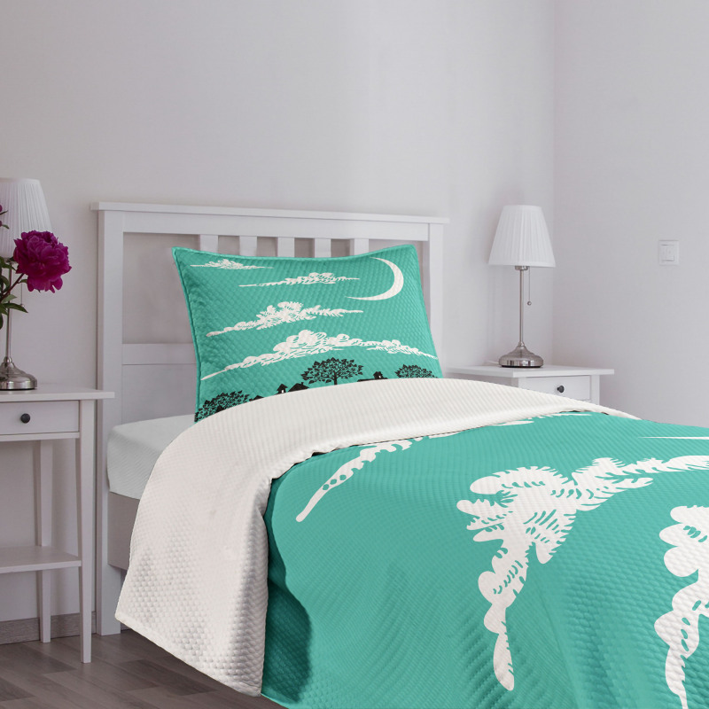 Buildings with Trees Bedspread Set