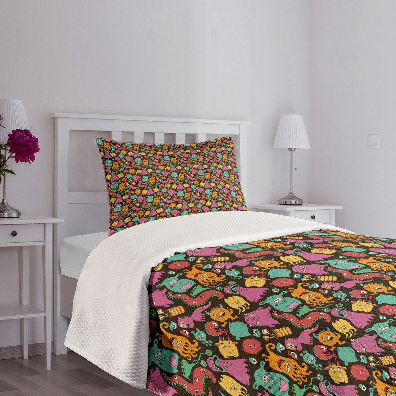 Colorful Monster Pattern Bedspread Set