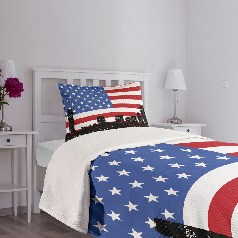 Skyline and US Flag Bedspread Set