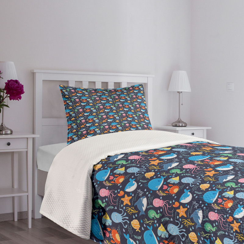 Funny Ocean Animals Bedspread Set
