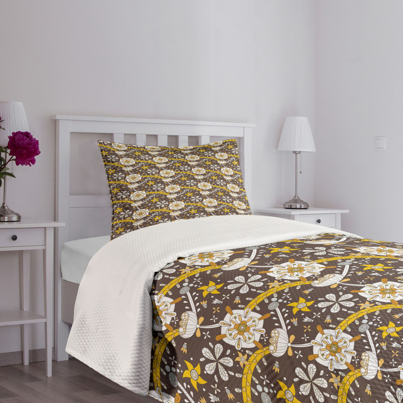 Dry Lotus Flower Design Bedspread Set