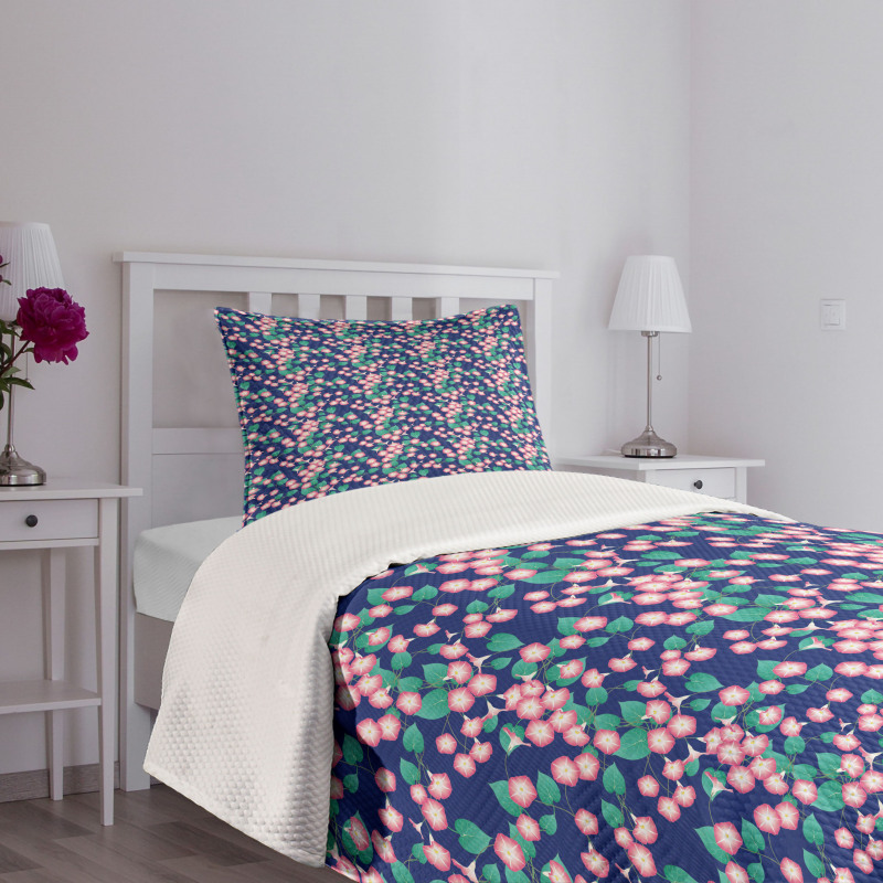 Pink Morning Glory Blossom Bedspread Set