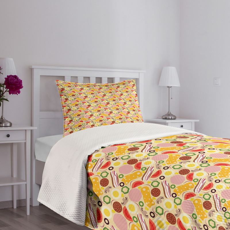 Graphic Pizza Toppings Bedspread Set