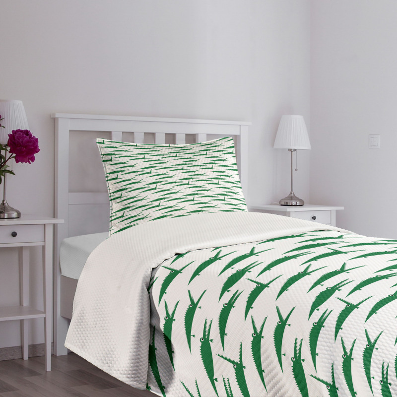 Funny Green Alligator Bedspread Set