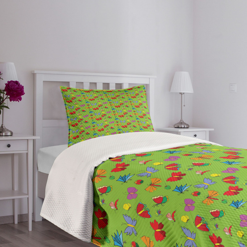Colorful Bugs Insects Bedspread Set