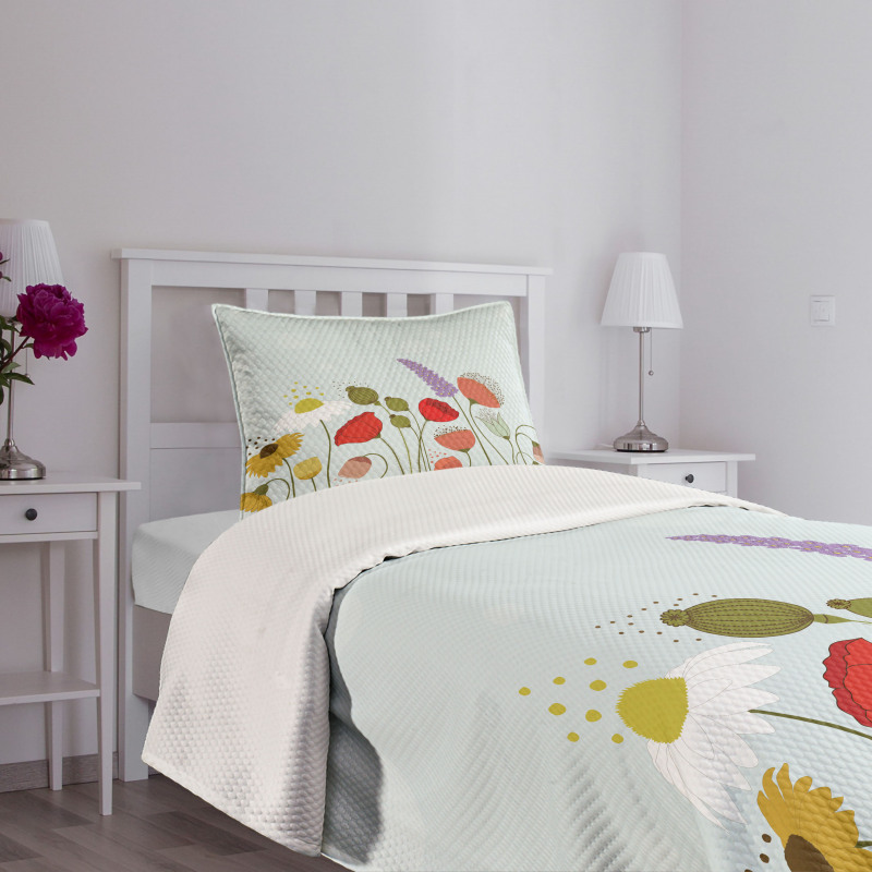 Daisy and Peony Pattern Bedspread Set