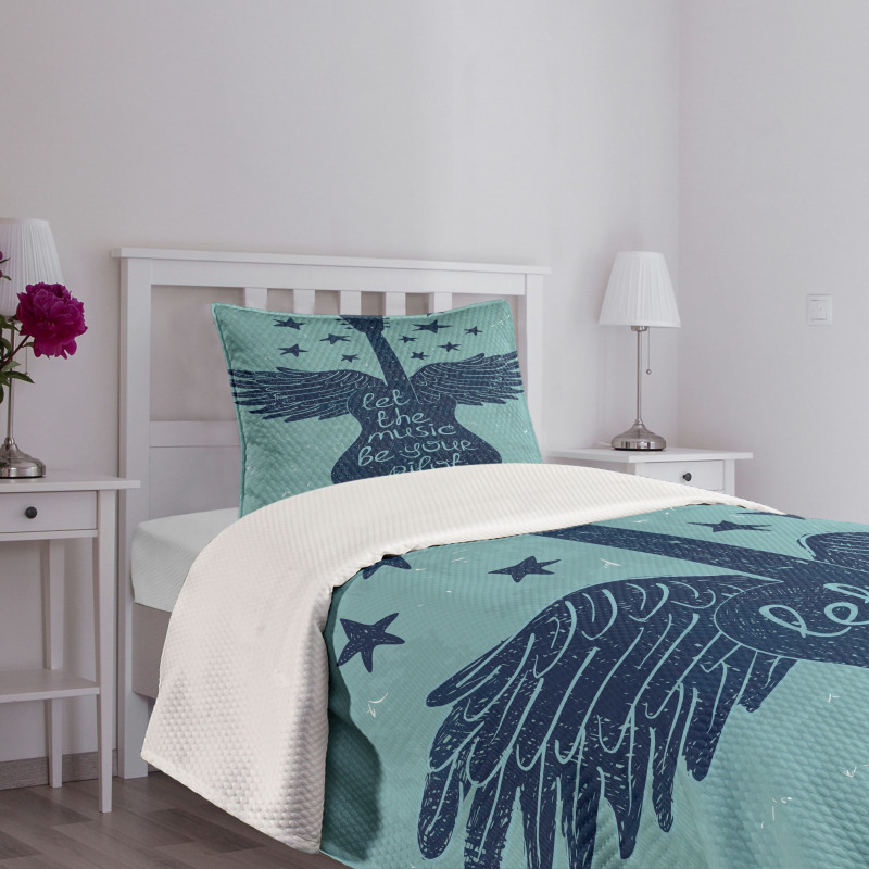 Guitar Wings Stars Words Bedspread Set