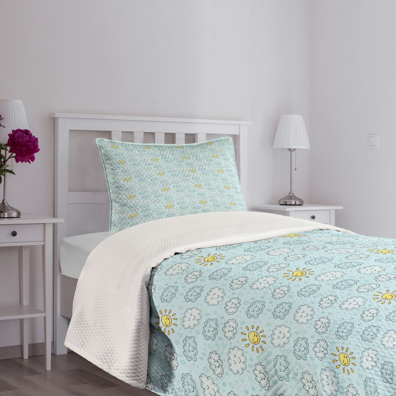 Clouds and Sun Print Bedspread Set