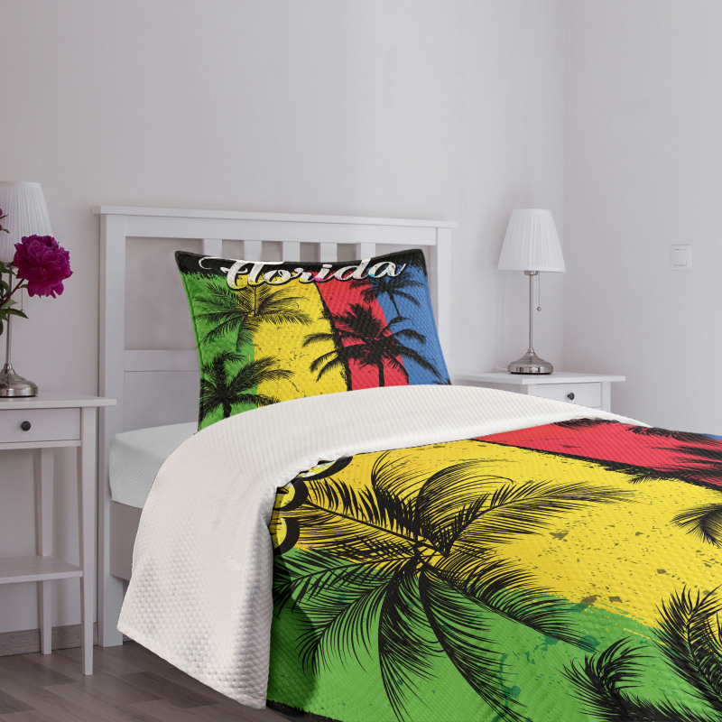 Grunge Palms Colorful Bedspread Set