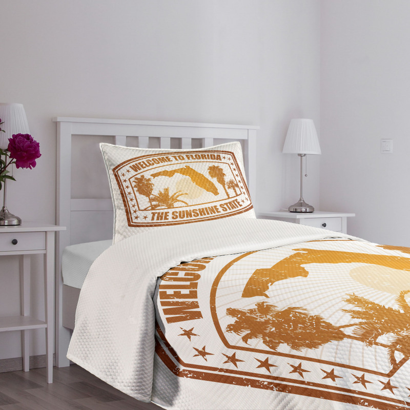 Orange Travel Stamp Bedspread Set